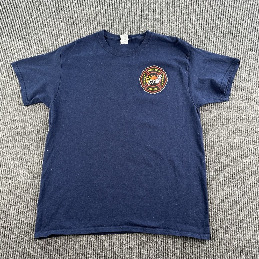 Vintage Gildan Houston Fire Always Rollin Dice T Shirt Large Black Graphic Tee